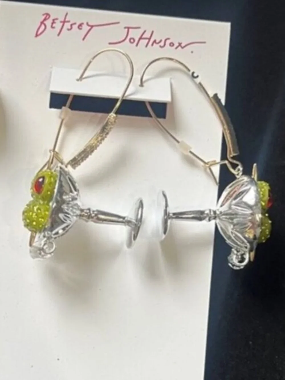 NWT Betsey Johnson Martini Silver and Green Earrings